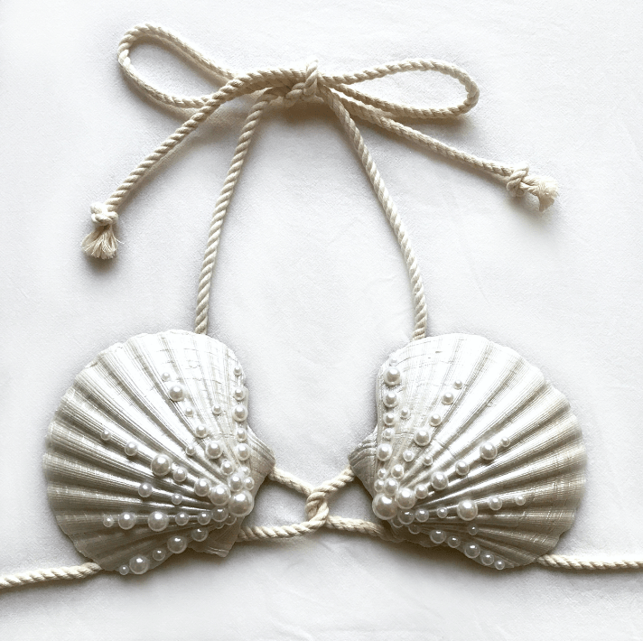 mermaid bra, mermaid top, clamkini, real sea shell top white pearl Ariel little mermaid bra cosplay