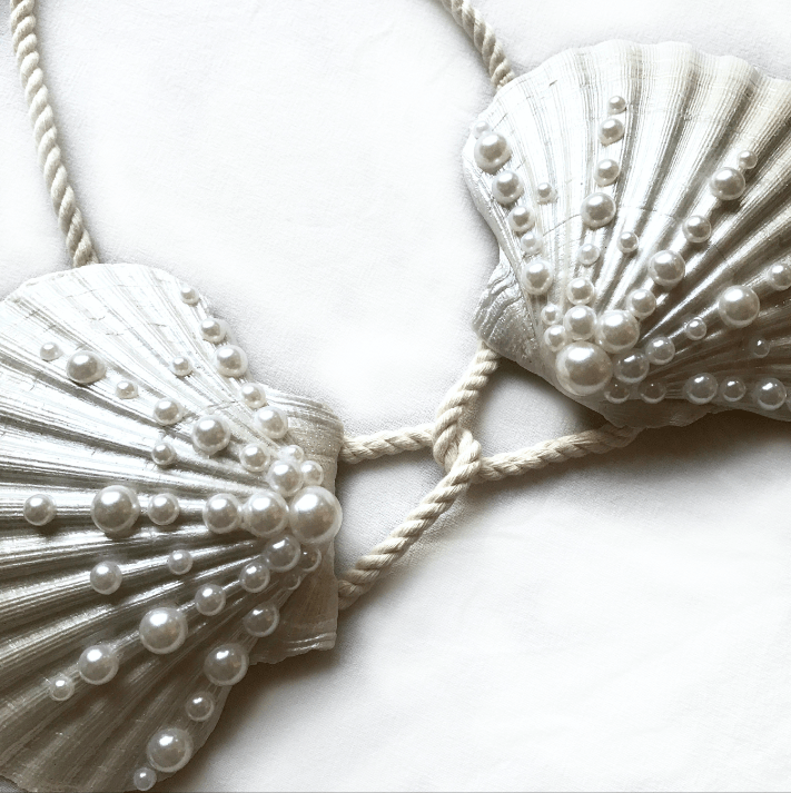 mermaid bra, mermaid top, clamkini, real sea shell top white pearl Ariel little mermaid bra cosplaymermaid bra, mermaid top, clamkini, real sea shell top white pearl Ariel little mermaid bra cosplay