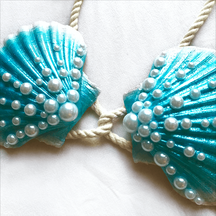 mermaid bra, mermaid top, clamkini, real sea shell top blue