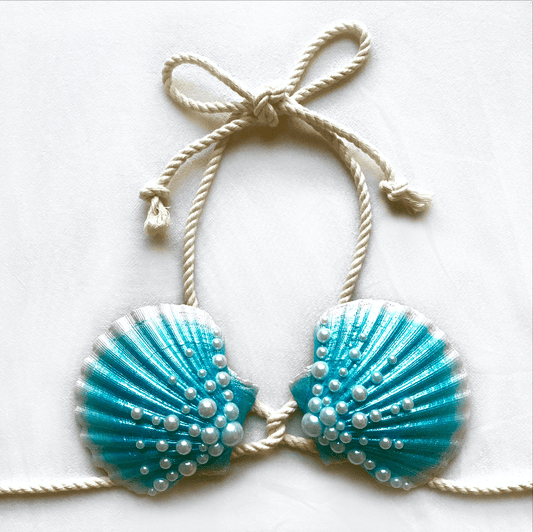 mermaid bra, mermaid top, clamkini, real sea shell top blue pearl Ariel little mermaid bra cosplay