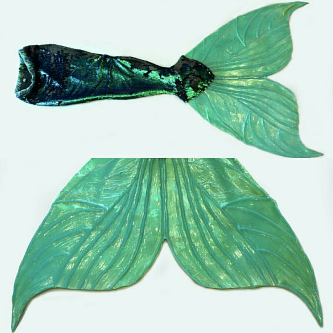 Green sequin mermaid tail silicone fluke little mermaid cosplay costume ariel