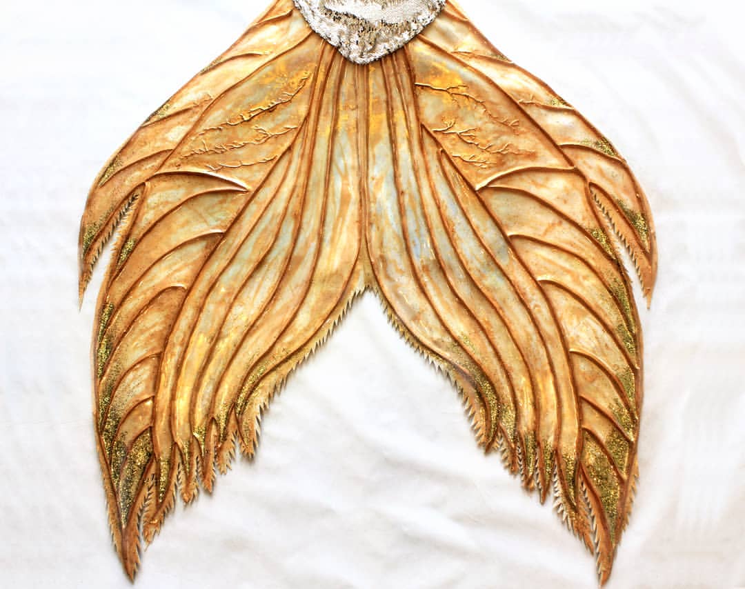 Gold silicone mermaid tail fluke glitter