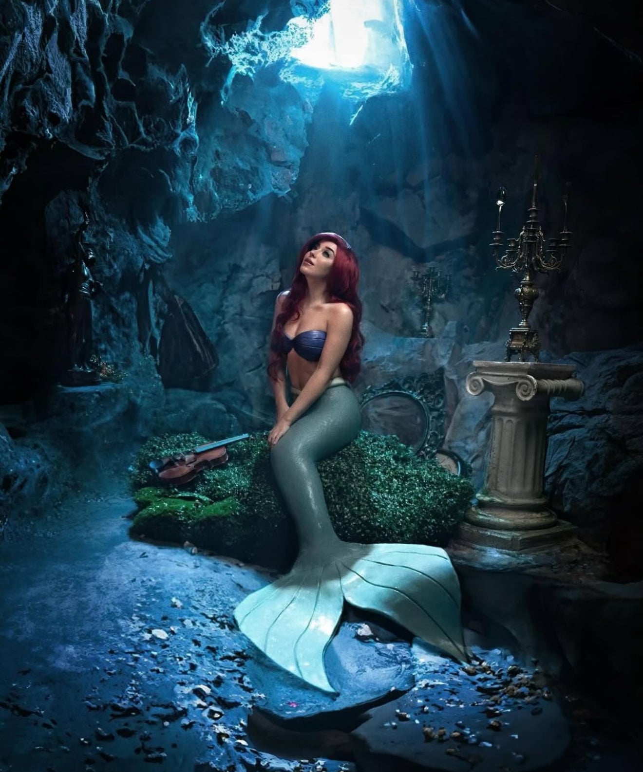 Ariel-inspired mermaid in grotto