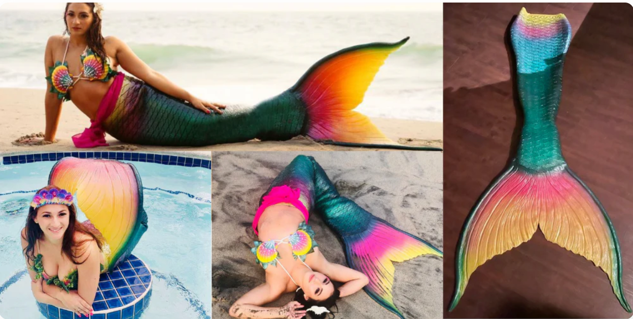 Rainbow gradient silicone mermaid tails